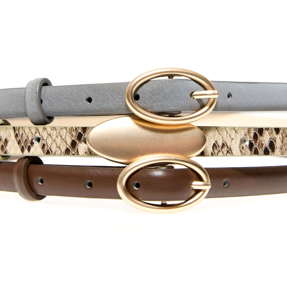 Set de 3 cinchos Sfera gris, café y animal print para mujer