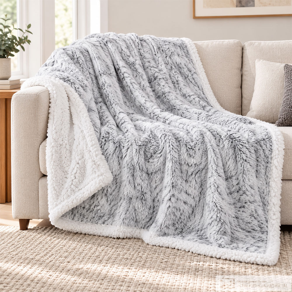 Frazada tipo throw reversible de felpa y sherpa 450 GSM