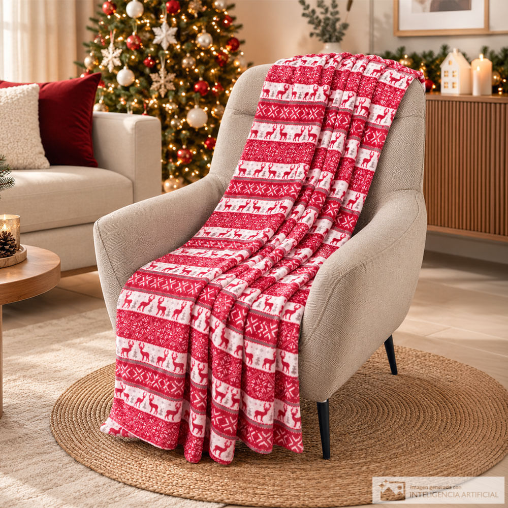 Frazada navideña roja con diseño de renos