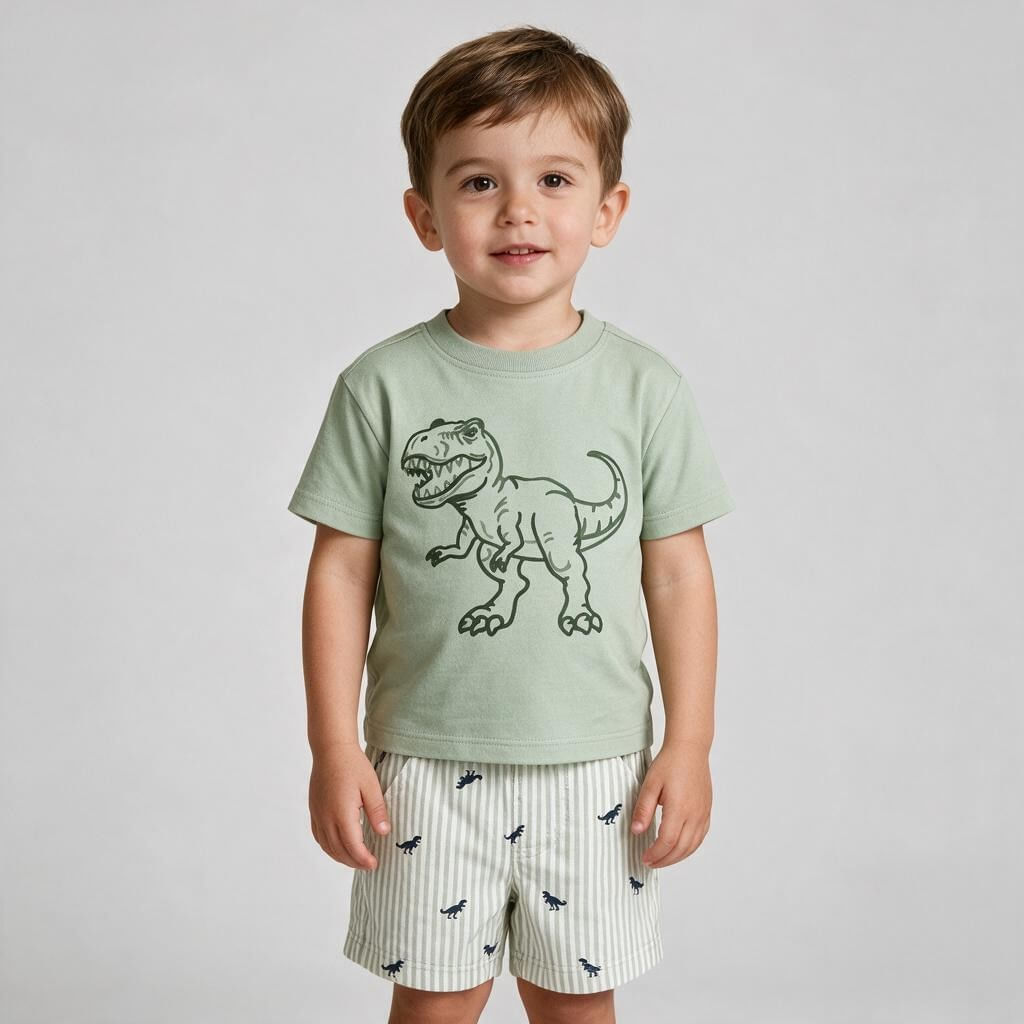 Conjunto de 2 piezas verde y blanco con dinosaurio para bebé niño