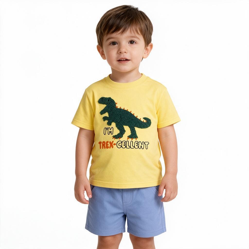 Conjunto de 2 piezas amarillo y lila con dinosaurio para niño