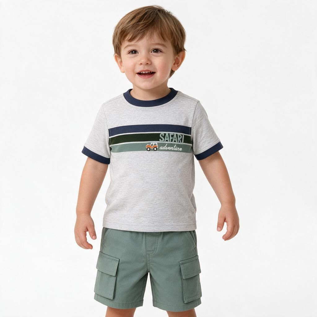 Conjunto de 2 piezas gris y verde rayado para niño