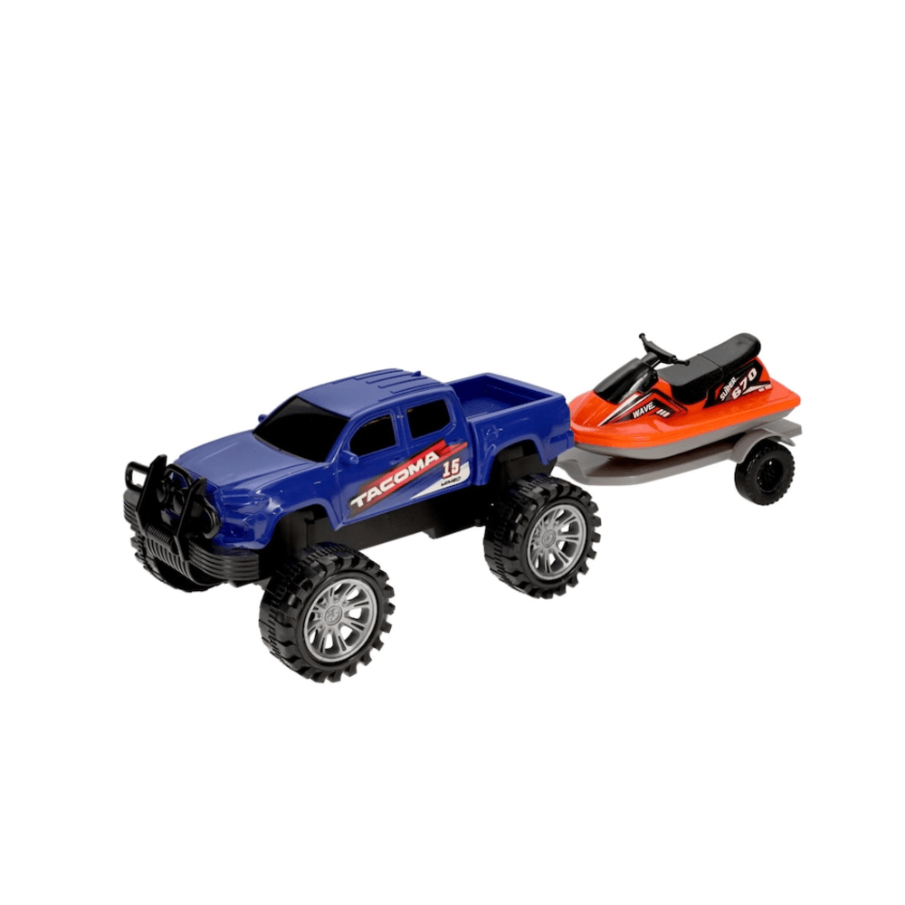 Grandex Set Camioneta Toyota Tacoma con Remolque y Jet Ski a Escala 1:28