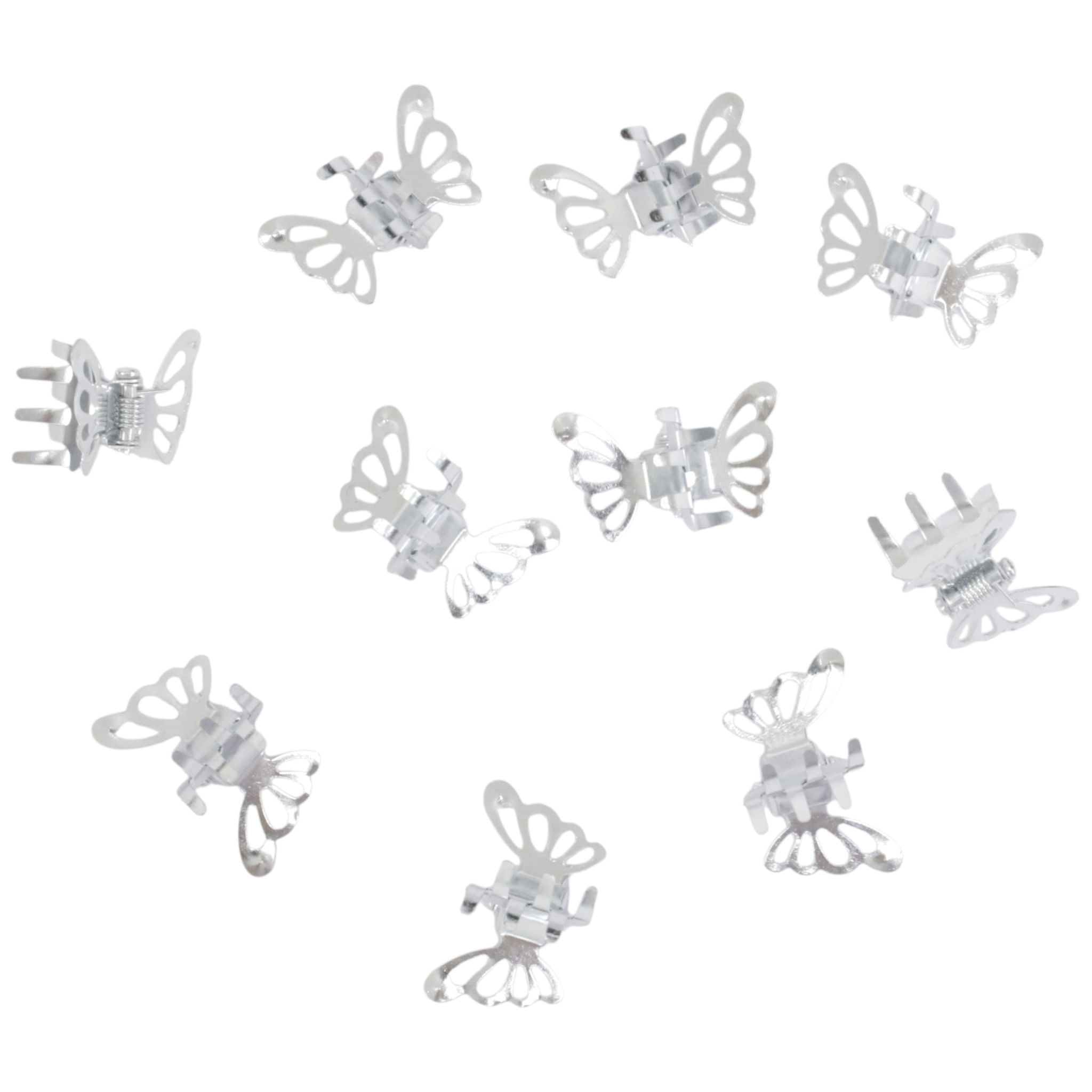 Clips plateados de mariposa para cabello de niña
