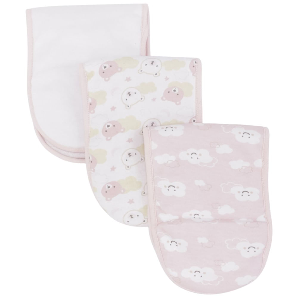 Set de 3 saliveros con estampado de nubes y osos para bebé niña