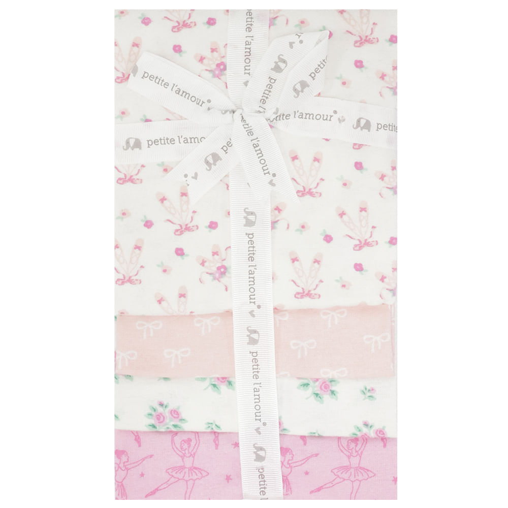 Set de 4 mantillas con estampado de bailarinas y flores para bebé niña