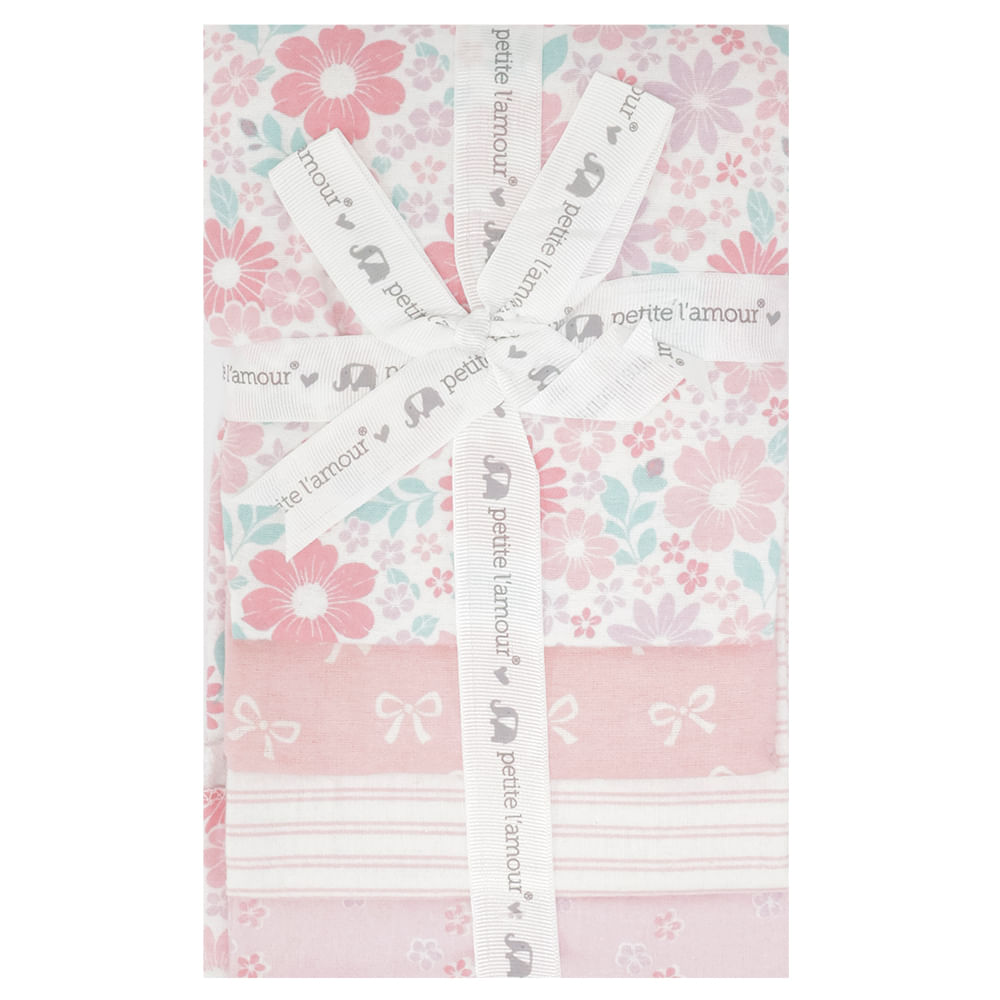 Set de 4 mantillas con estampado floral y de chongas para bebé niña