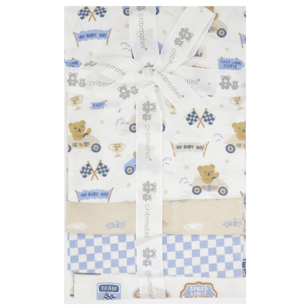 Set de 4 mantillas con estampado de osos y vehículos para bebé niño