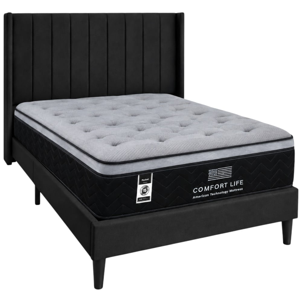 Combo respaldo lino negro + Colchón Doble Ortho