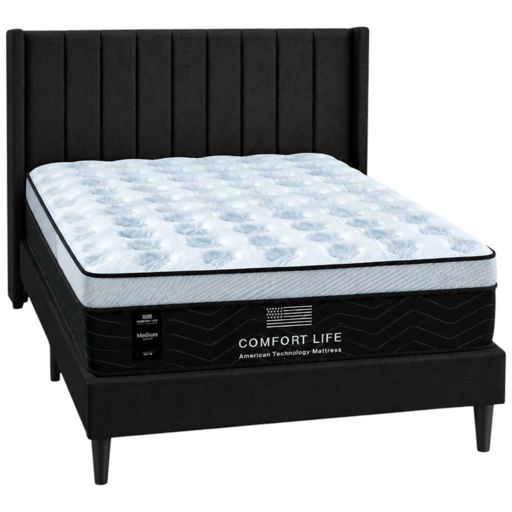 Combo respaldo lino negro + Colchón Cooltherm