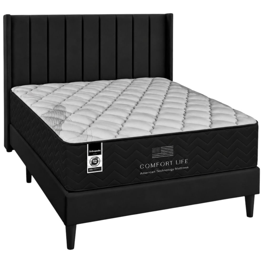 Combo respaldo lino negro + Colchón Black Orthopedic