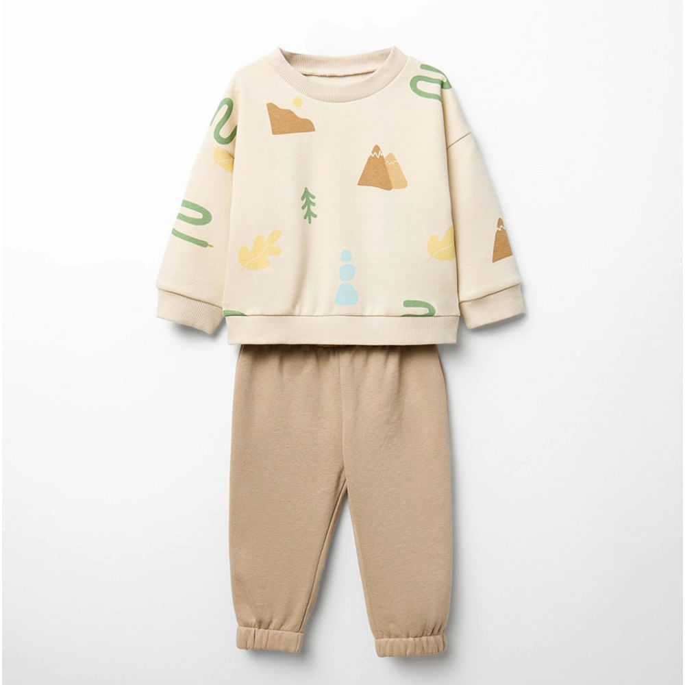 Conjunto beige de 2 piezas con estampado para bebé niño