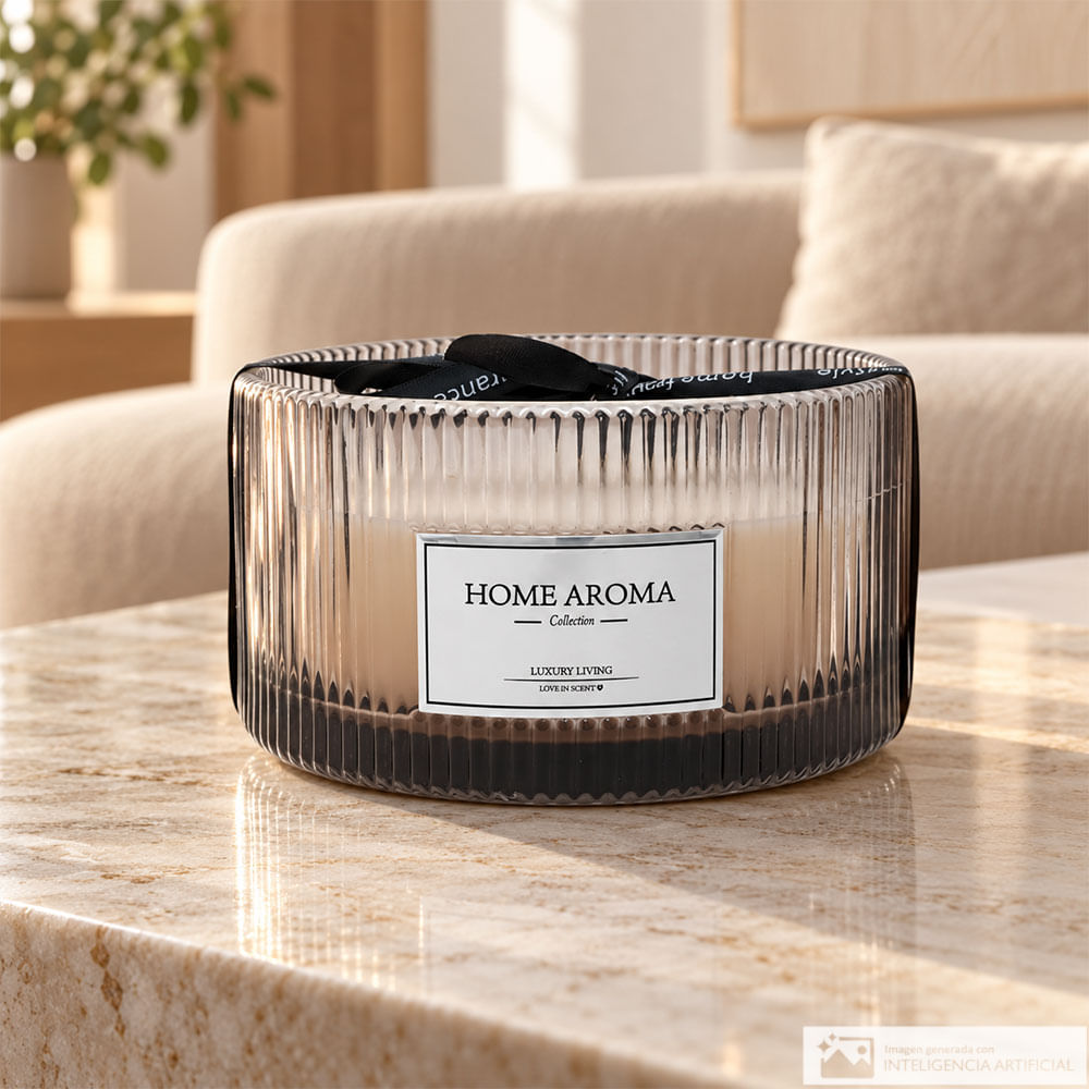 Vela aromática decorativa en vidrio acanalado