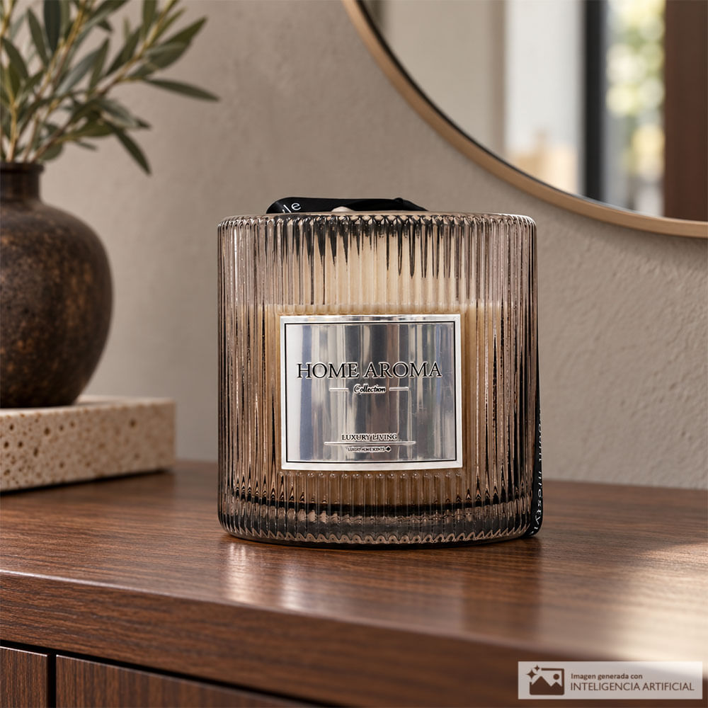 Vela aromática decorativa en vidrio acanalado color humo