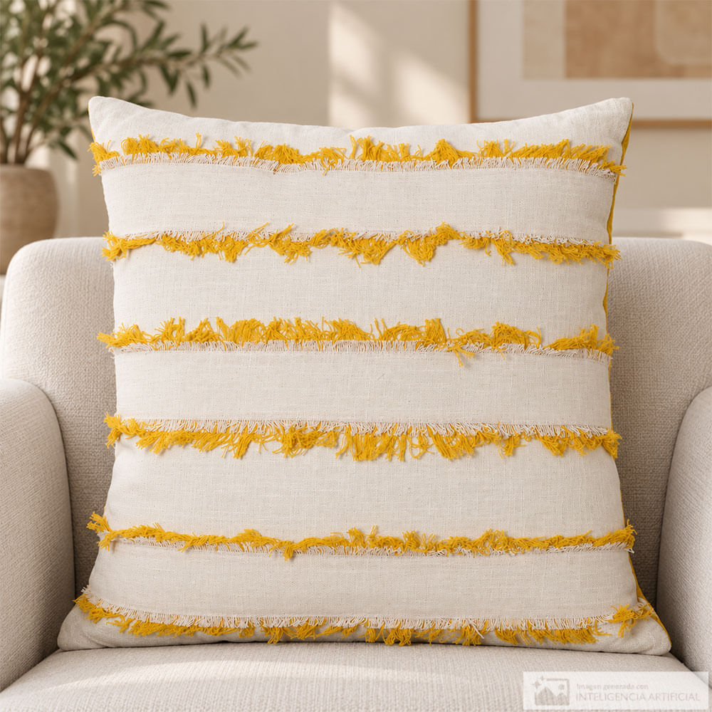 Cojín decorativo de rayas texturizadas amarillo y marfil