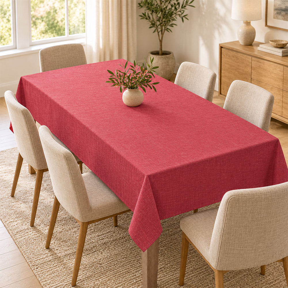 Mantel rectangular rojo para 6 personas