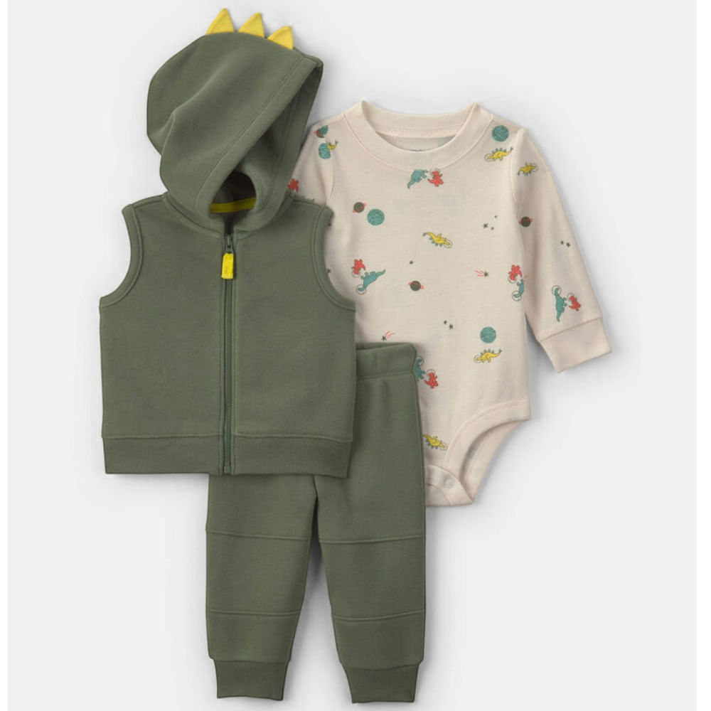 Conjunto de 3 piezas verde con estampado de dinosaurios para bebé niño