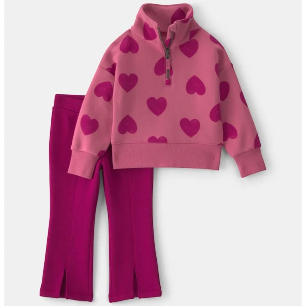 Conjunto de 2 piezas rosado con estampado de corazones para niña