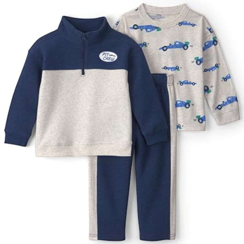 Conjunto de 3 piezas azul con estampado de carros para niño