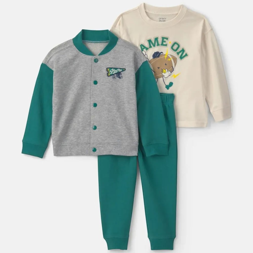 Conjunto de 3 piezas verde estampado para niño