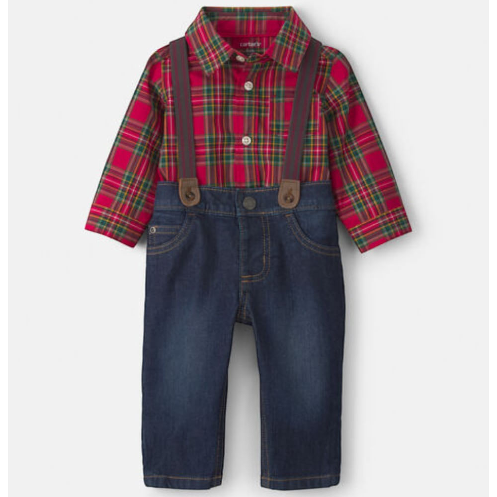Conjunto de 2 piezas rojo cuadriculado para bebé niño