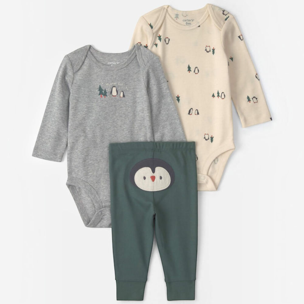 Conjunto de 3 piezas con estampado de pingüino navideño para bebé niño