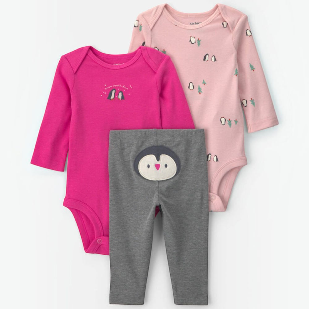 Conjunto de 3 piezas con estampado de pingüino navideño para bebé niña