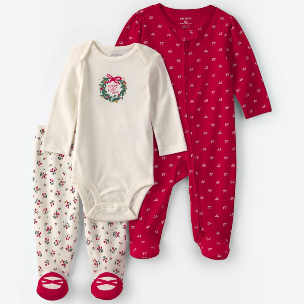 Conjunto de 3 piezas con estampado navideño para bebé niña