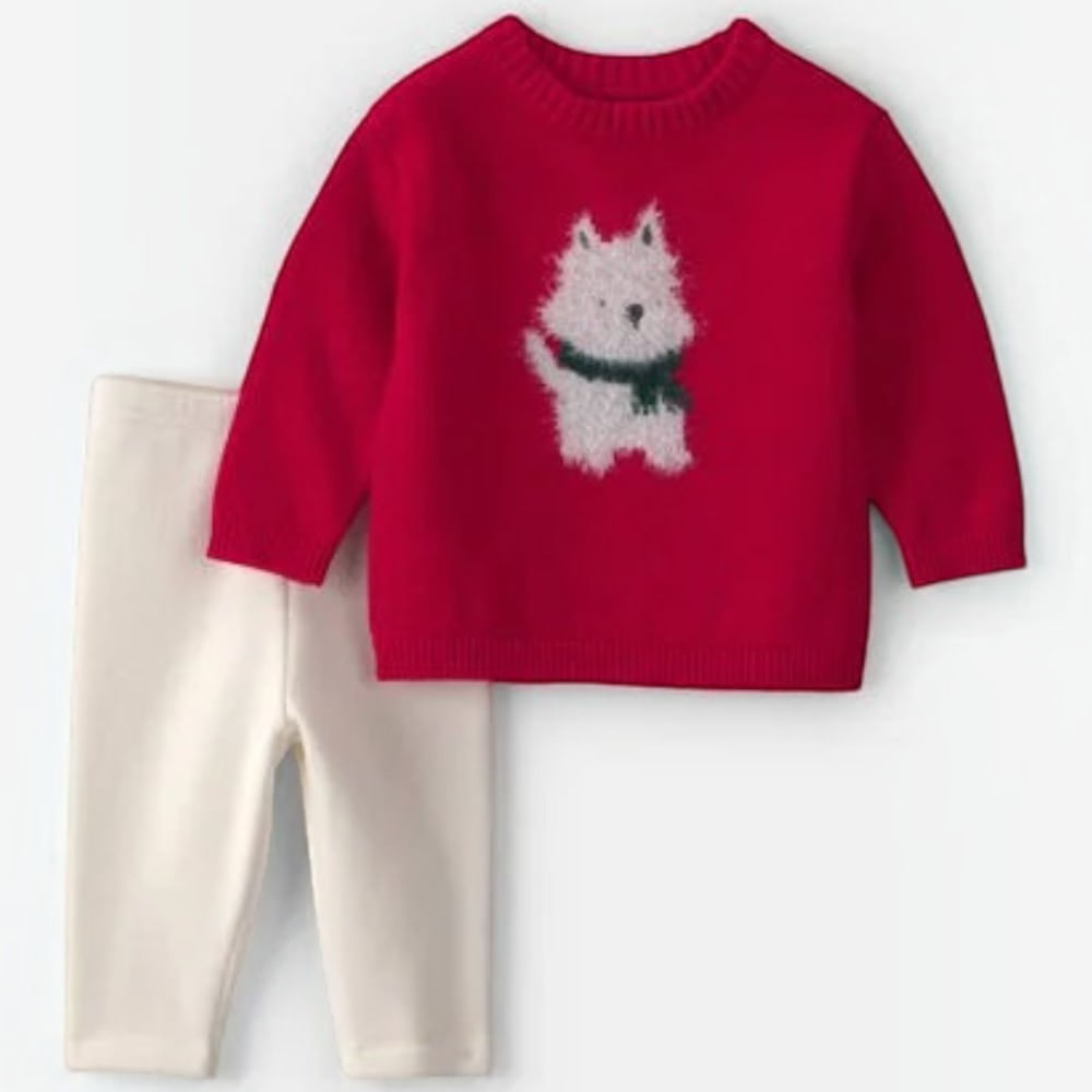 Conjunto de 2 piezas rojo con bordado navideño para bebé niño