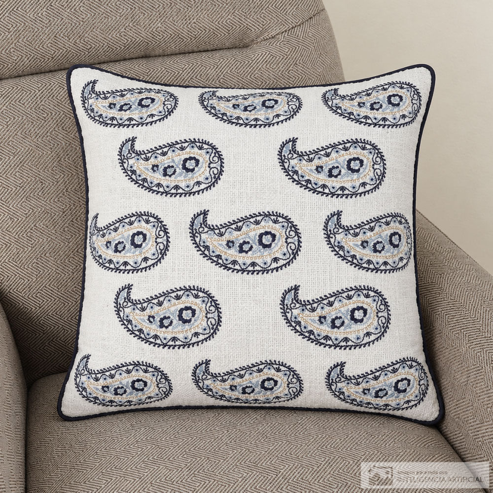 Cojín decorativo paisley blanco y azul