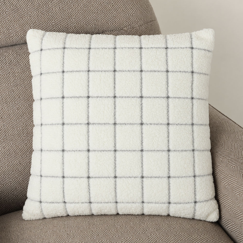 Cojín decorativo de cuadros blanco
