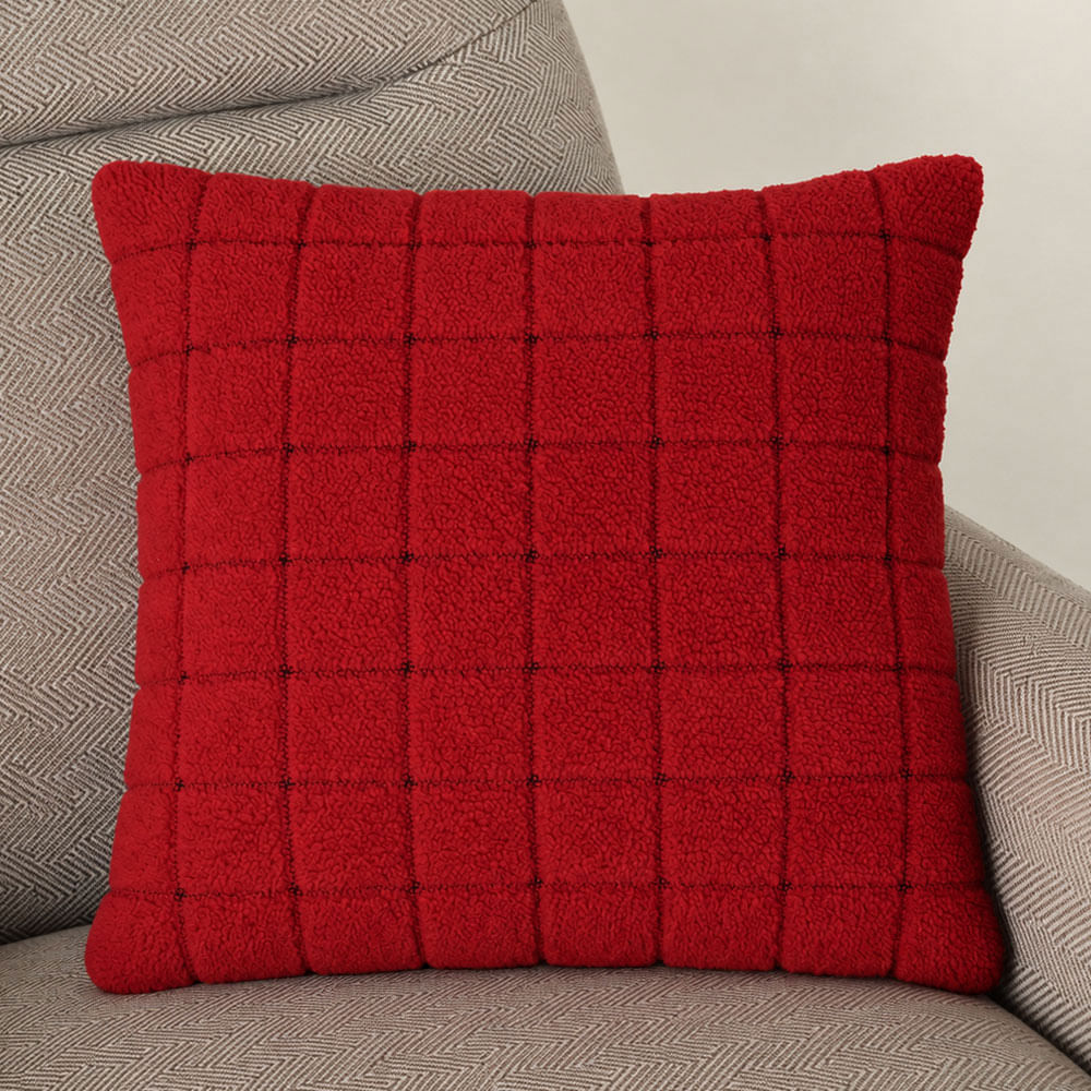 Cojín decorativo de cuadros rojo