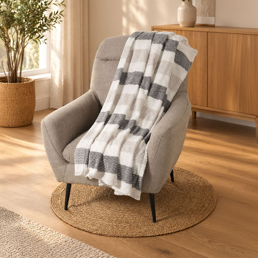 Frazada jacquard blanca y gris