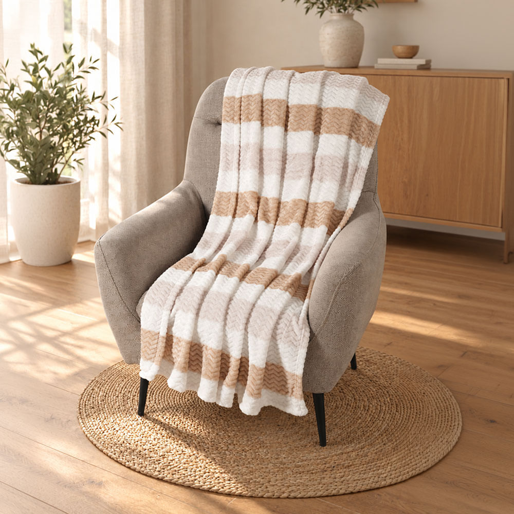 Frazada jacquard blanca y beige