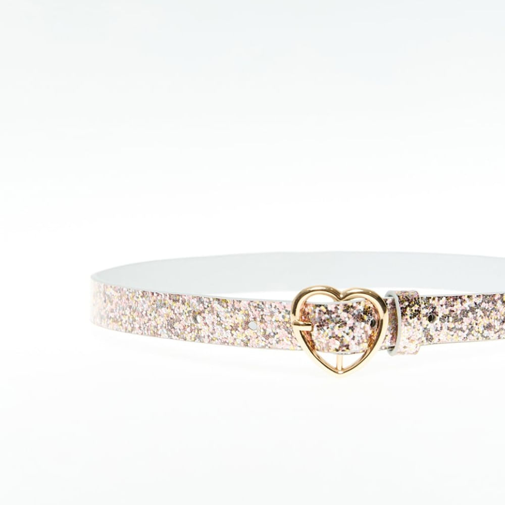 Cincho multicolor con brillos y hebilla de corazón para niña