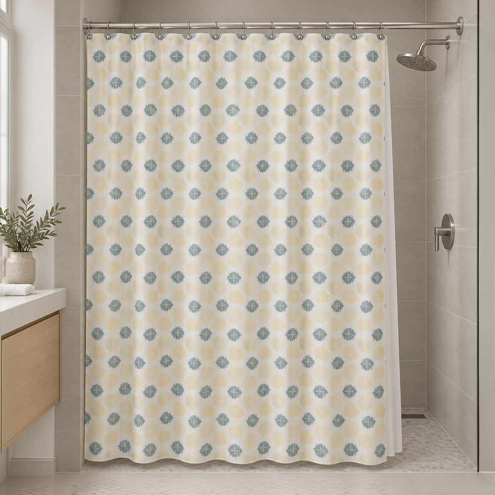 Cortina de baño floral con forro, 14 piezas