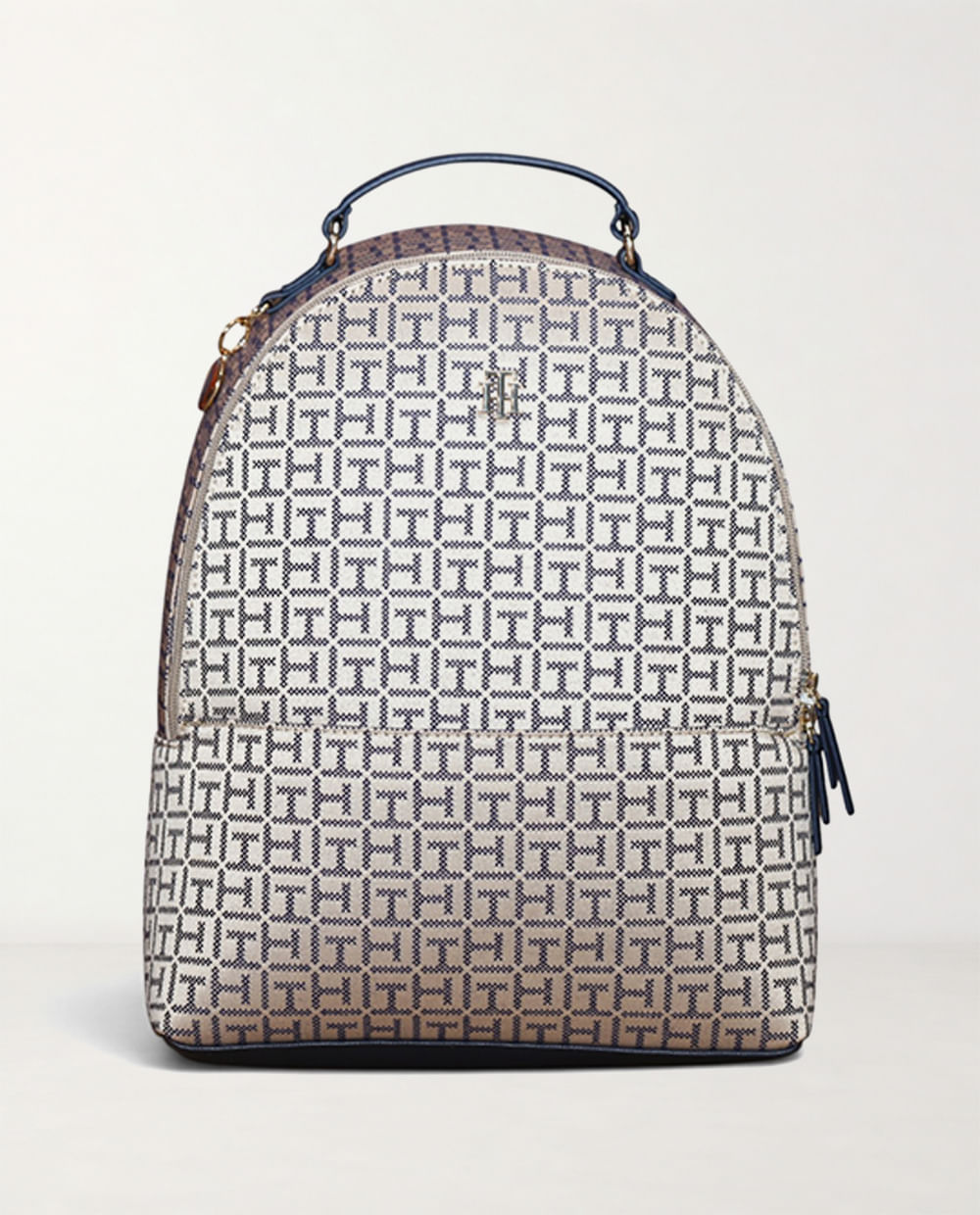 Mochila Tommy Hilfiger con monograma beige y azul