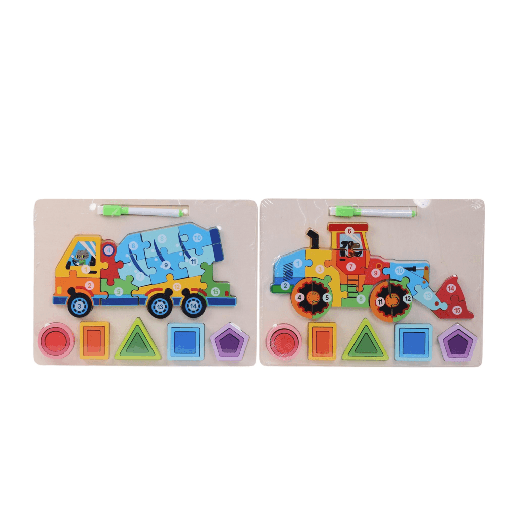 Juego Didáctico de Madera con Camiones y Figuras