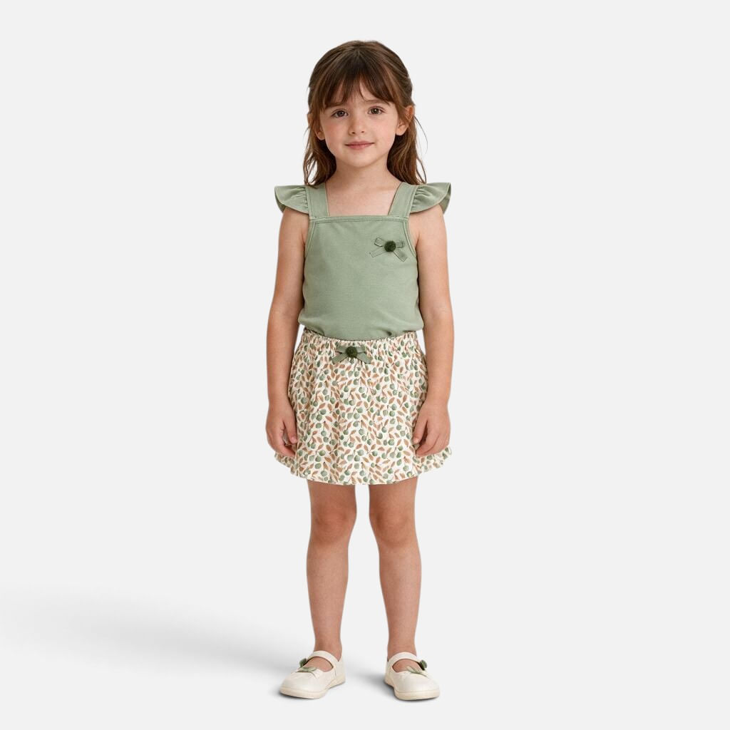 Conjunto de 2 piezas verde con estampado floral para niña