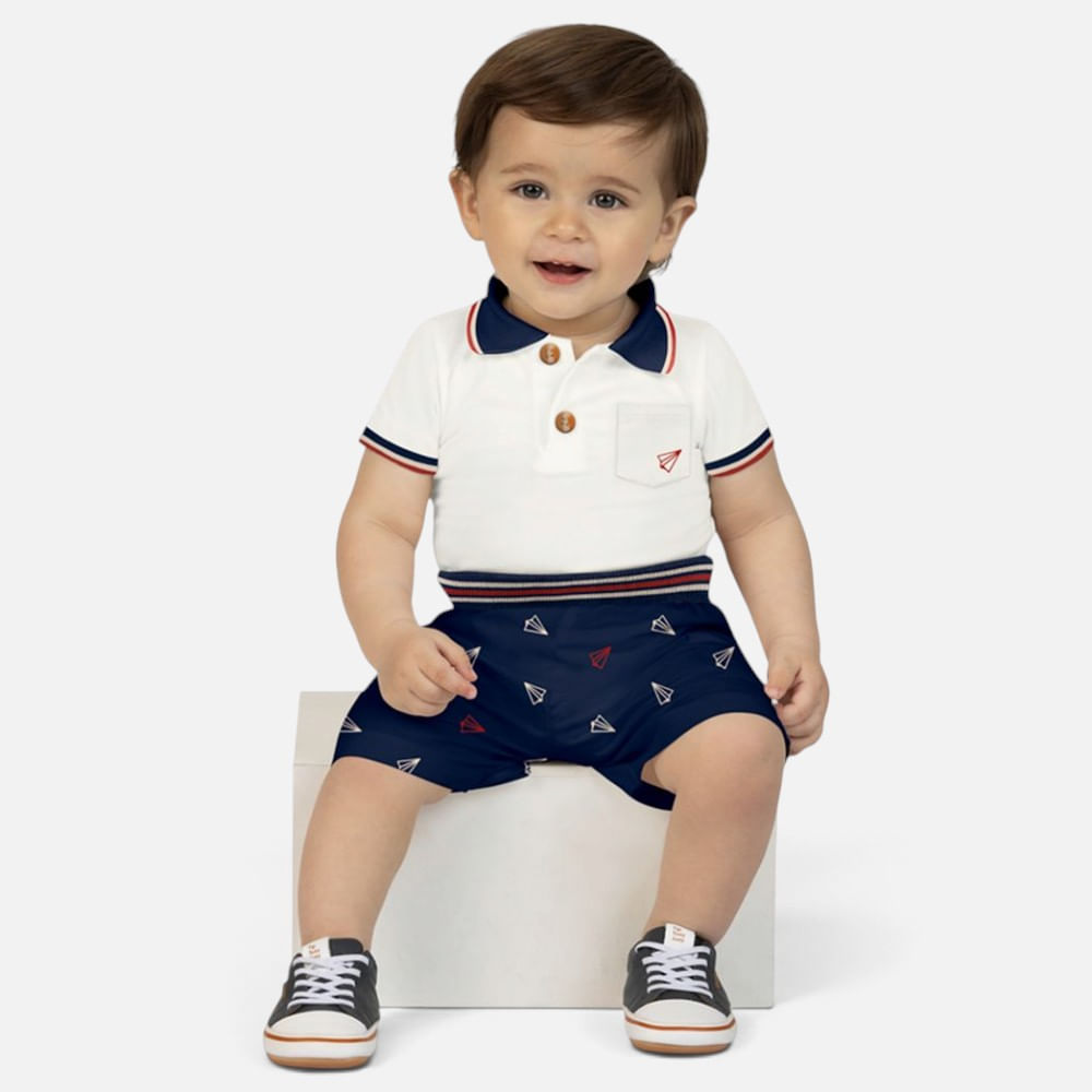 Conjunto de 2 piezas bicolor con estampado de veleros para bebé niño