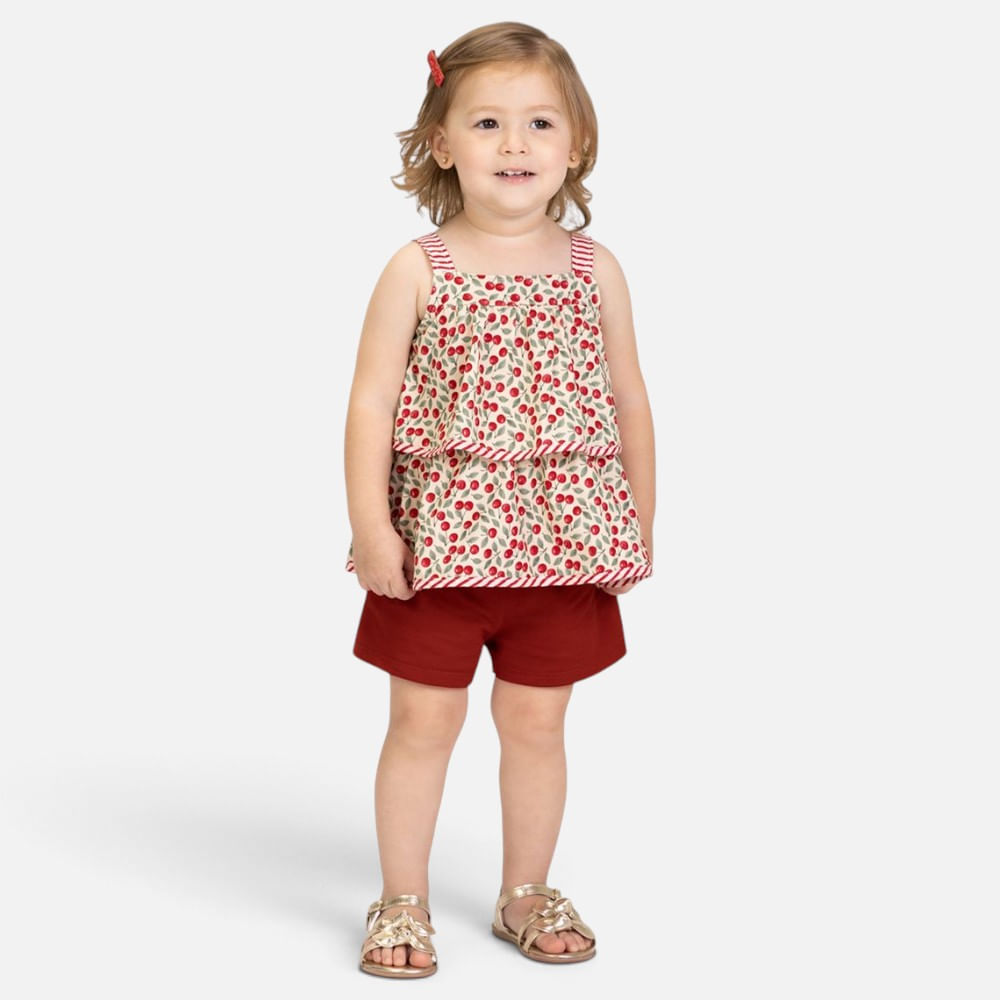 Conjunto de 2 piezas rojo con estampado de cerezas para niña