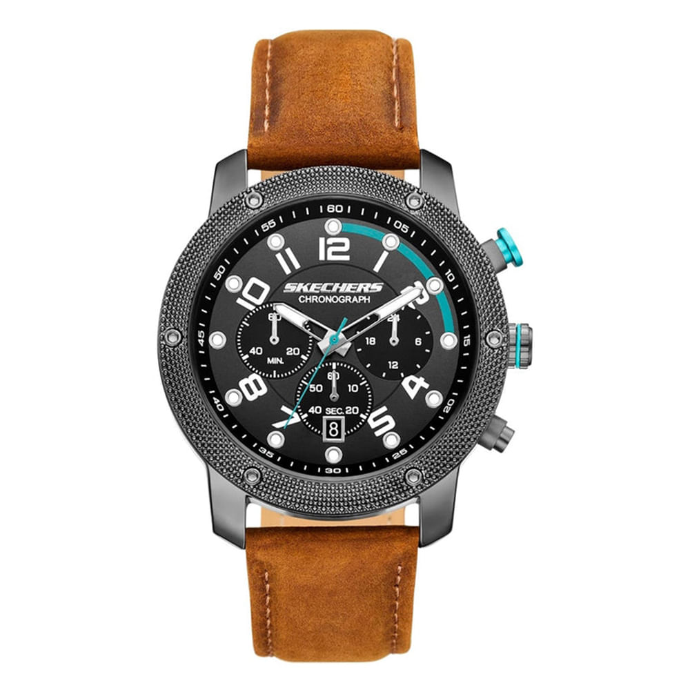 Reloj Skechers análogo correa de cuero correa de cuero café y esfera café para hombre