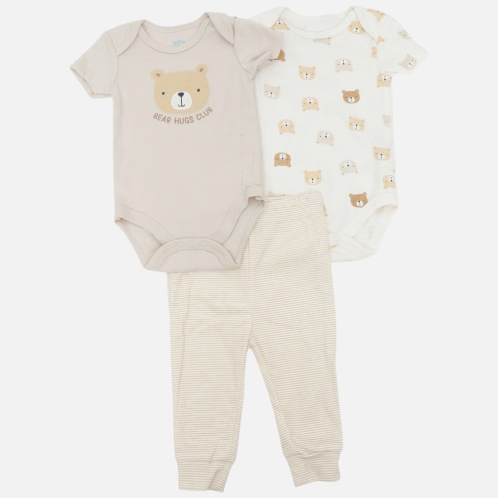 Conjunto de 3 piezas beige con estampado de osos para bebé niño