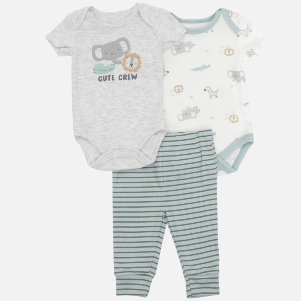 Conjunto de 3 piezas bicolor con estampado de elefantes para bebé niño