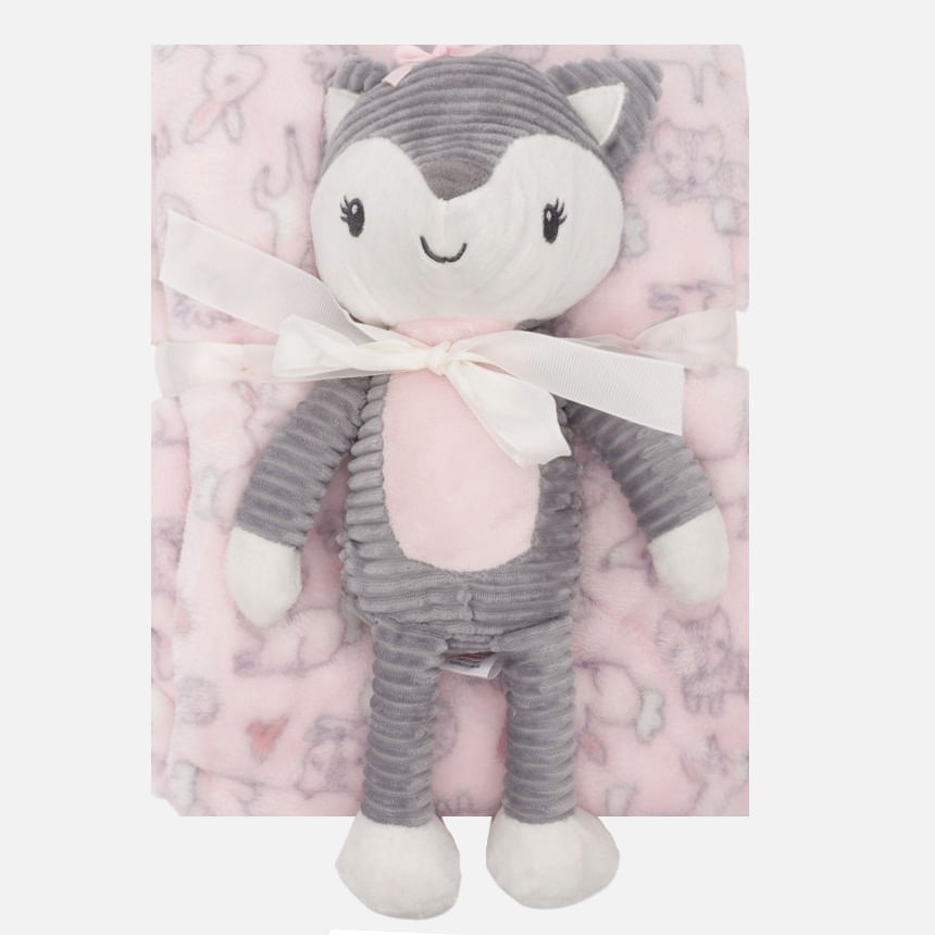 Frazada bicolor con muñeco de pingüino para bebé niña