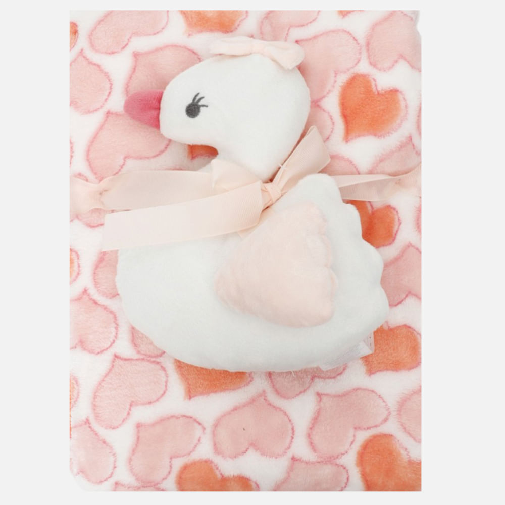 Frazada rosada con muñeco de cisne para bebé niña