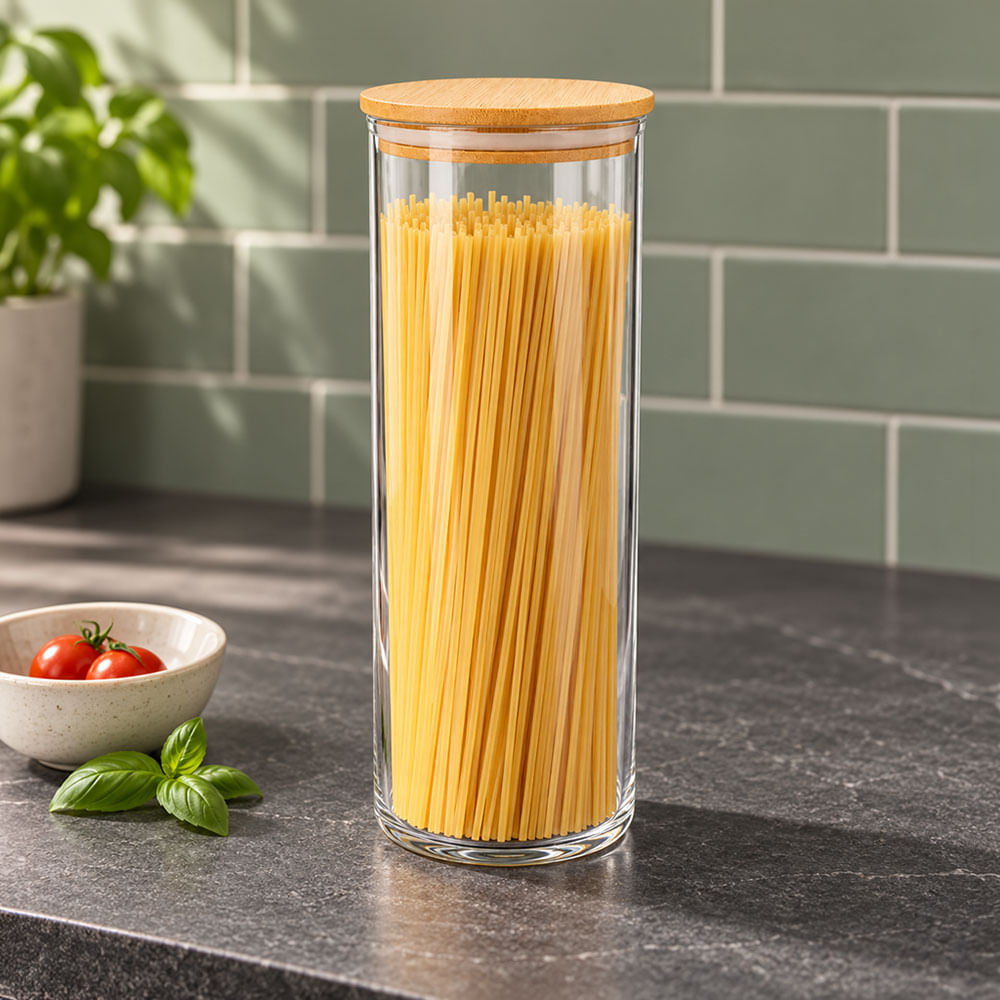 Frasco de vidrio con tapa de madera 1.75 l