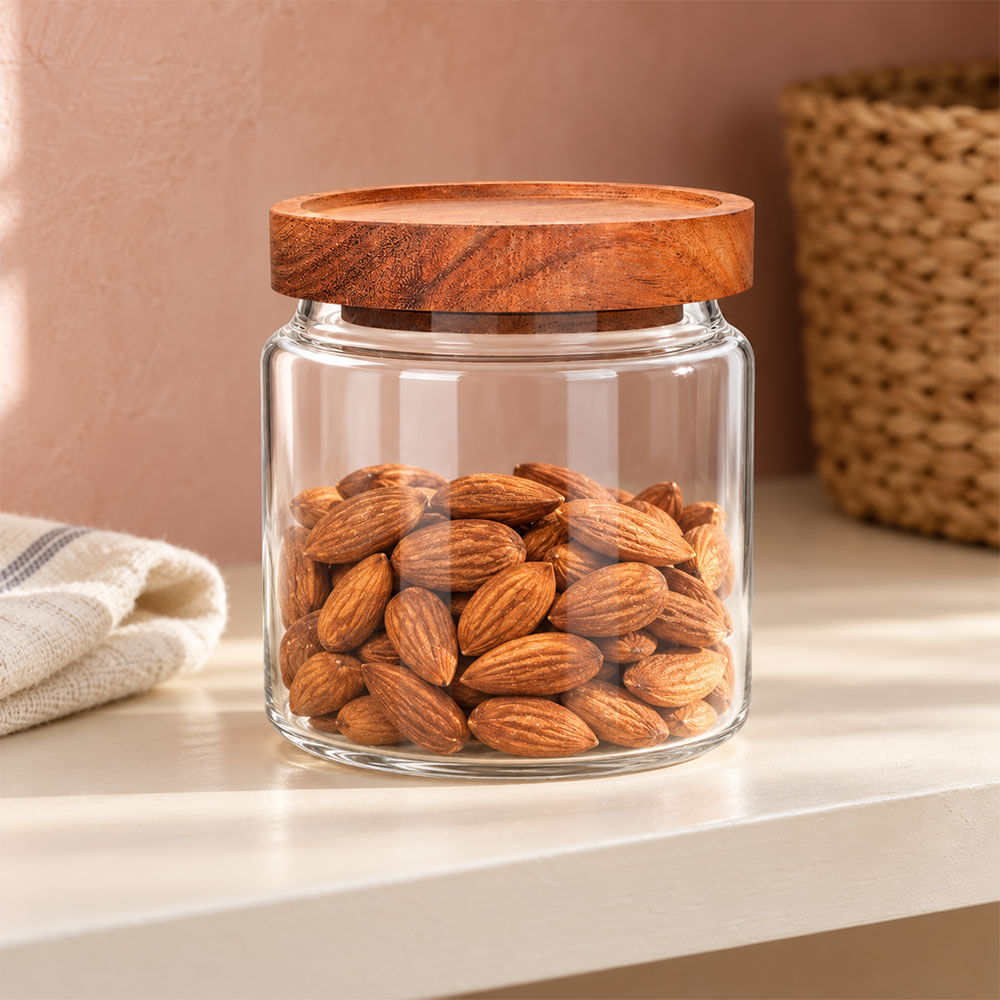 Frasco de vidrio con tapa de madera 650 ml