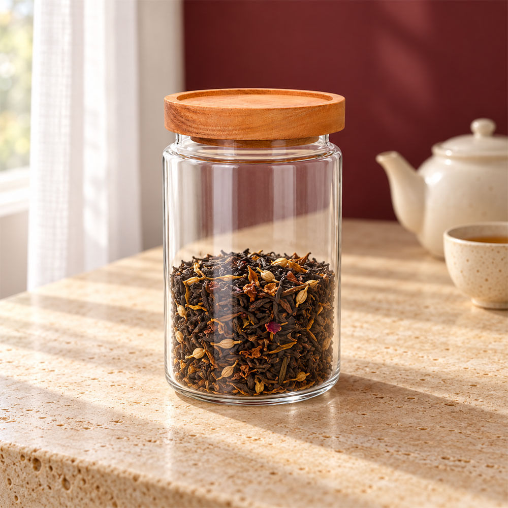 Frasco de vidrio con tapa de madera 1 l