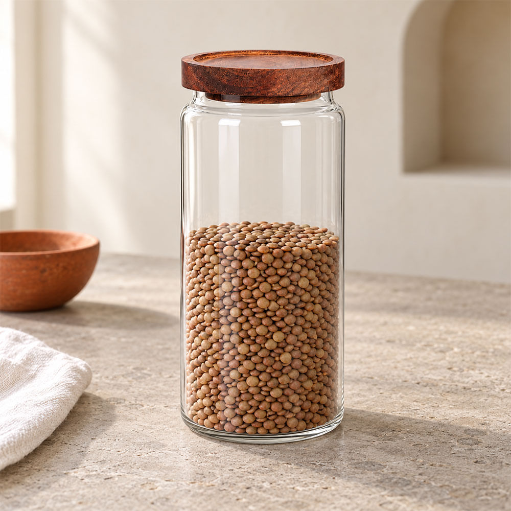 Frasco de vidrio con tapa de madera 1.4 l